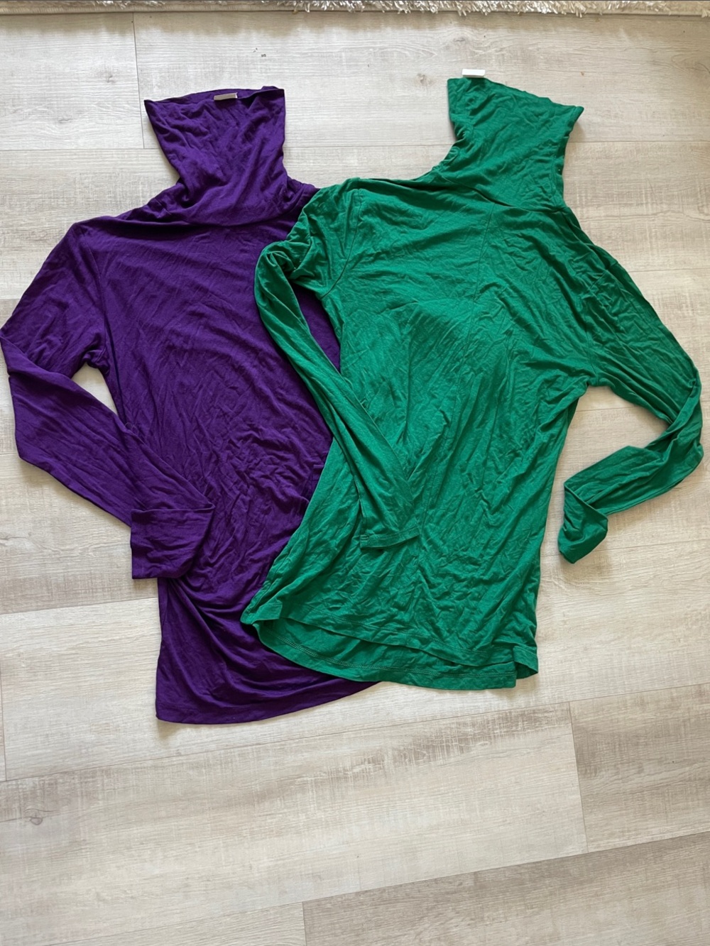 New York & Company Long Sleeve Hooded Tops in Purple and Green
